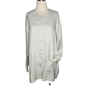 Silk Land Woman 100% Silk Tunic Top Ivory Long Sleeve‎ Button Front Size 1X Plus
